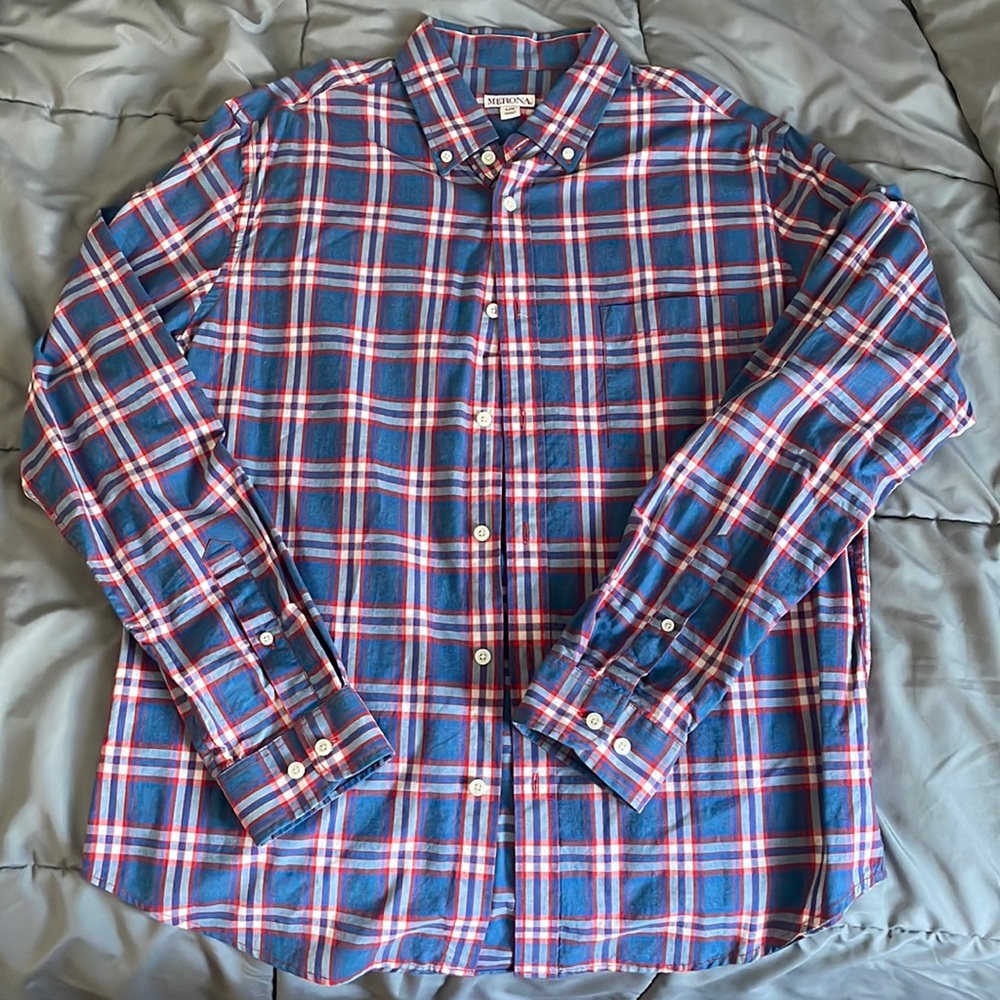Merona blue red and white dress shirt long sleeve large